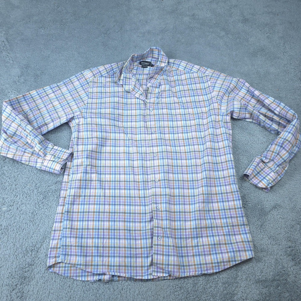 St Croix Shirt Mens Large Multicolor Plaid Long Sleeve Button Down Made In Italy